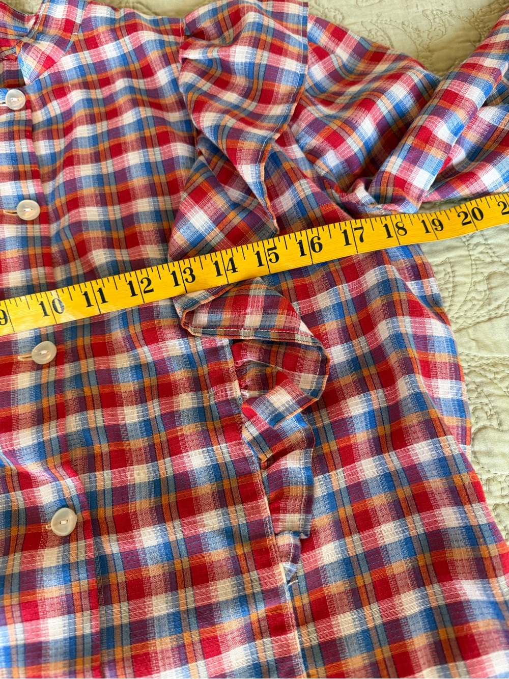 *SOLD* VTG 80s Handmade Plaid Ruffle Blouse Cottagecore Prairie Romantic, S - Picture 13 of 14